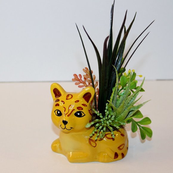 Jaguar/Cheetah planter, faux succulents, faux greenery arrangement - Picture 1 of 6